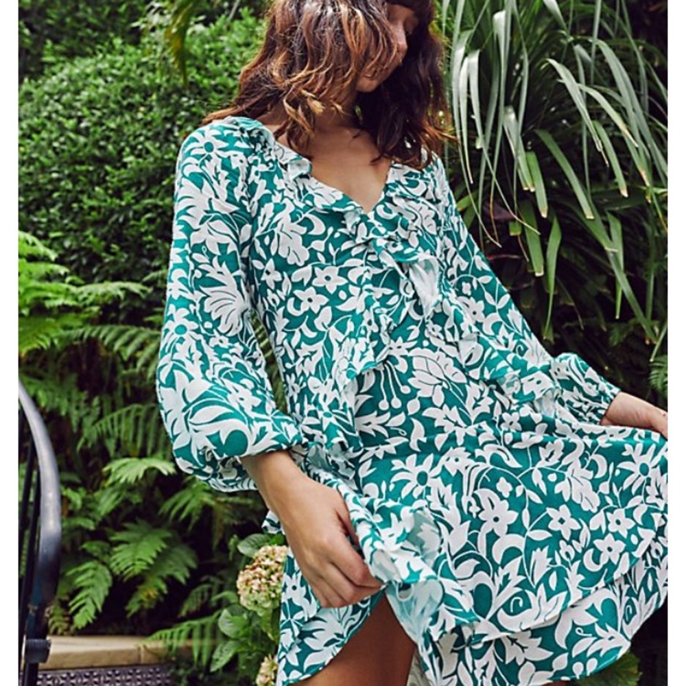 💛NWT Free People Rebecca Ruffle Dress In Green
